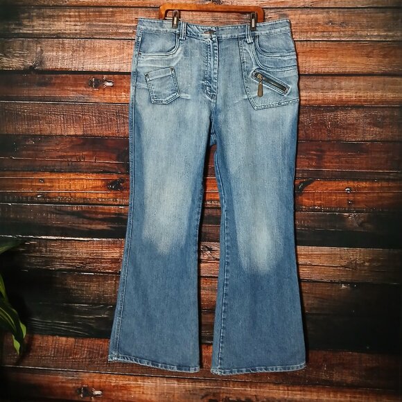 Apollo Jeans Plus Size 23 24 Flare Leg High Rise Denim Stretch Zipper Accents - Picture 2 of 8